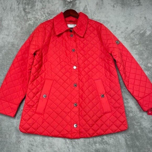 Anne Klein Red Quilted Jacket Medium Polyester Full Snap Front d0455 - Picture 1 of 11